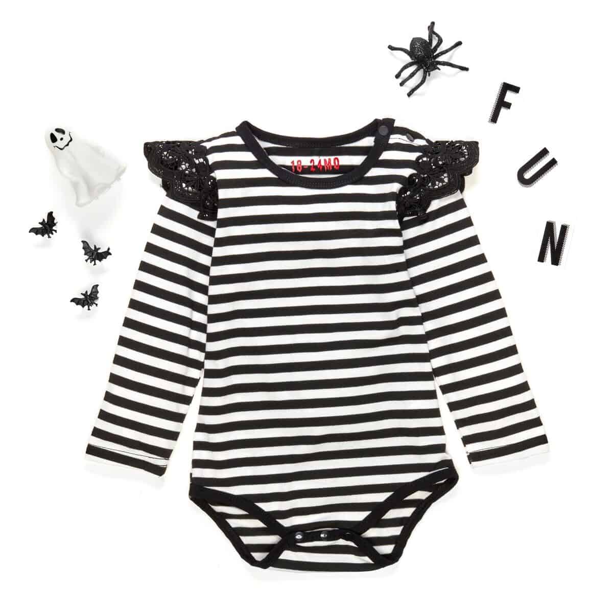 black and white striped onesie